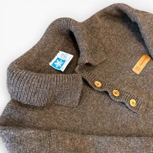 Norsewear 100% Wool Sweater L Brown Henley New Zealand Outdoor